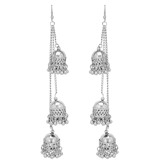 Beautiful Long 3 Lair Chain Jhumki earrings For Women & Girls ( Gold color)