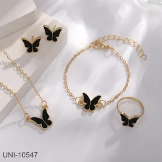 Stylish Black Butterfly Ring & Earrings & Bracelet & Necklace Fine Jewelry Set For Women