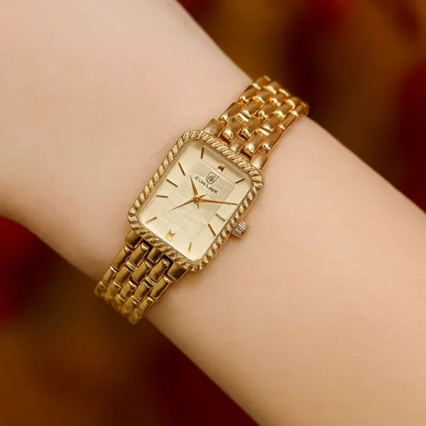Square Dial Golden Color Diamonds in Strap Watch for Women | New Fashion Stylish Watch for Girls | Ladies Watch with Box | Girls Watches Stylish Chain | New Design Watch for Girls Gift