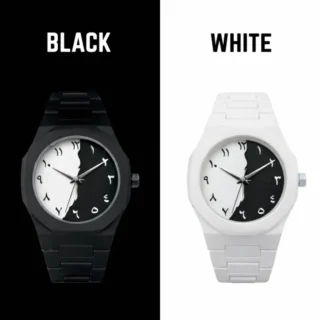 Black & White Marble Contrast | Arabic Aura Watch | Unisex | Black Aura & White Aura | Best For Gifting | Stylish Fiber Strap Fashion Watch for Mens & Womens | Girls & Boys