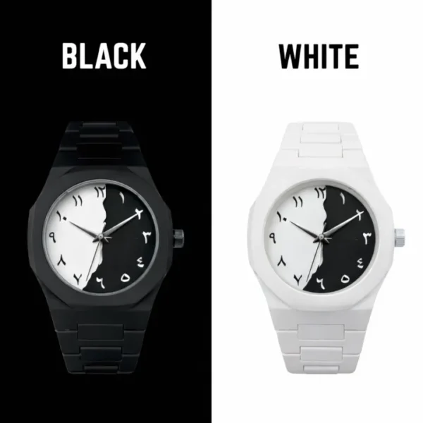 Black & White Marble Contrast | Arabic Aura Watch | Unisex | Black Aura & White Aura | Best For Gifting | Stylish Fiber Strap Fashion Watch for Mens & Womens | Girls & Boys