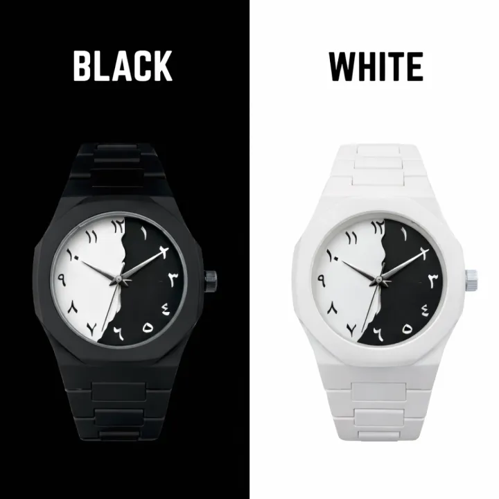 Black & White Marble Contrast | Arabic Aura Watch | Unisex | Black Aura & White Aura | Best For Gifting | Stylish Fiber Strap Fashion Watch for Mens & Womens | Girls & Boys